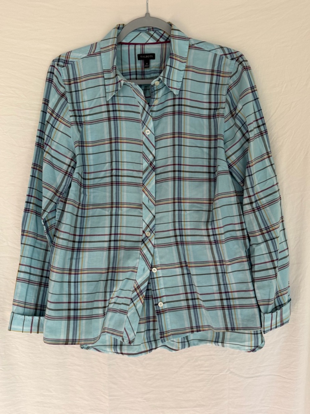 Talbots Aqua Plaid Button-Down Shirt